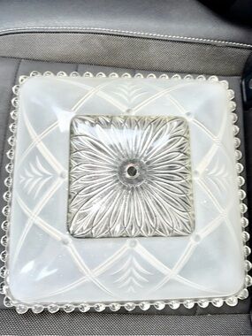 VTG Frosted Glass Ceiling Sq Shade Starburst Candlewick 11" Art Deco Mid Century